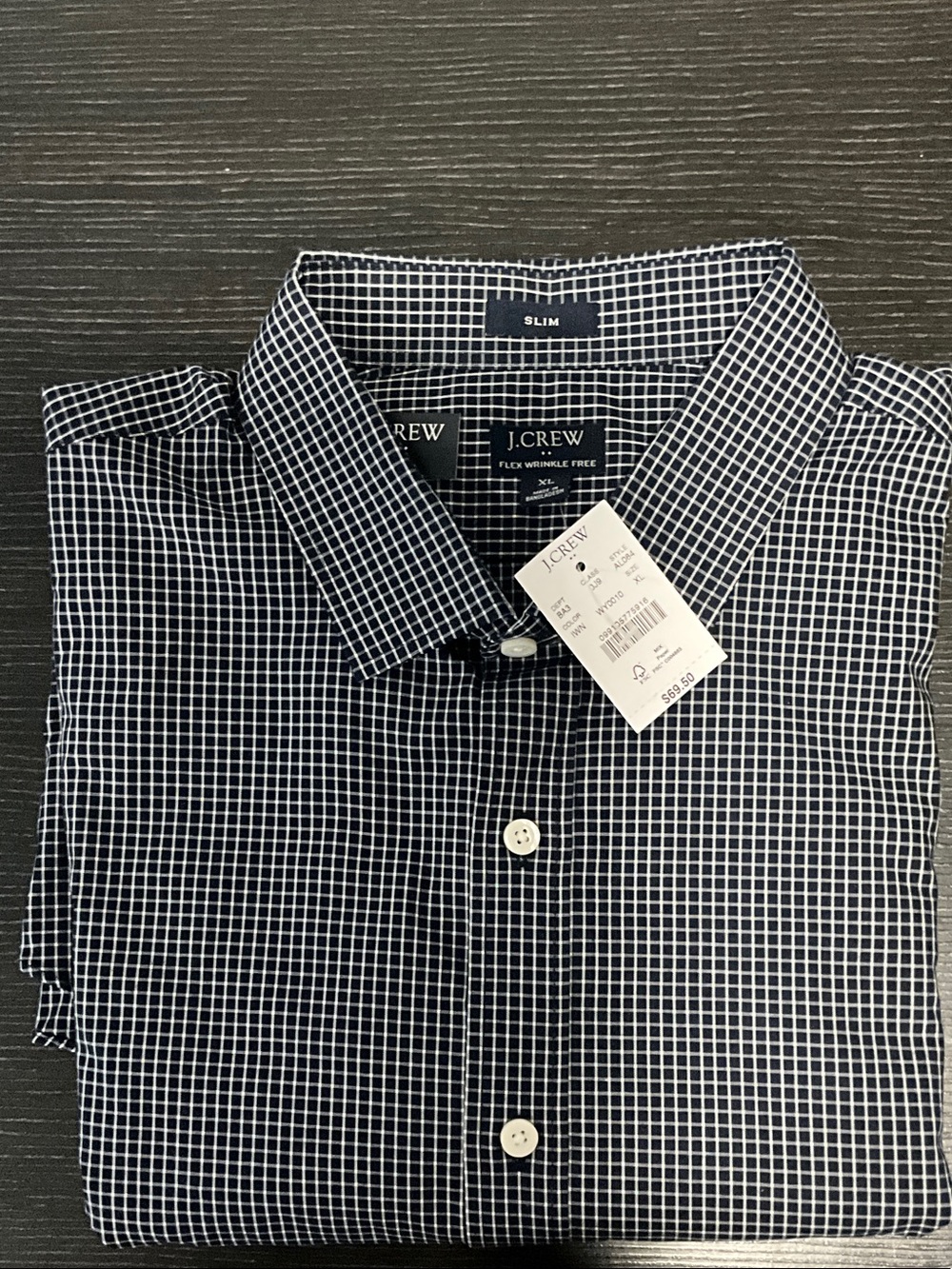 NWT J. Crew Men's Navy and White Micro-Check Button-Down Shirt